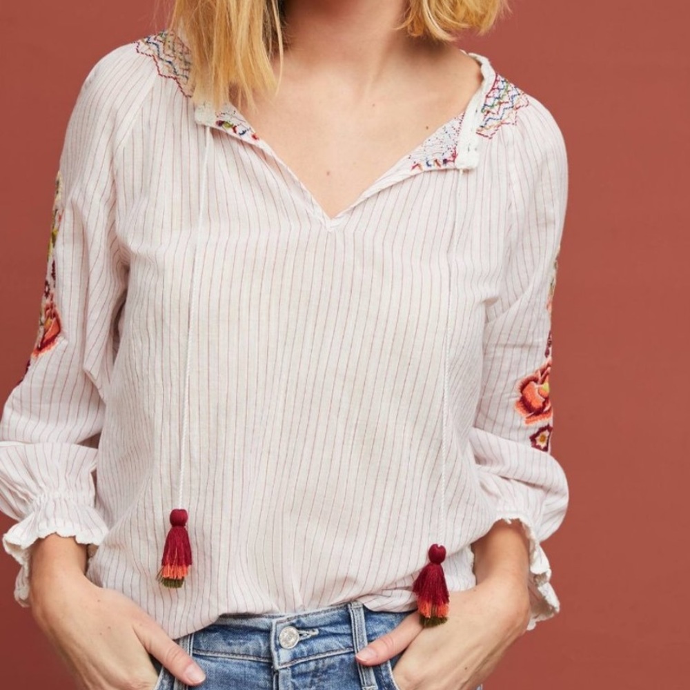 Anthropologie  Velvet Embroiled Peasant